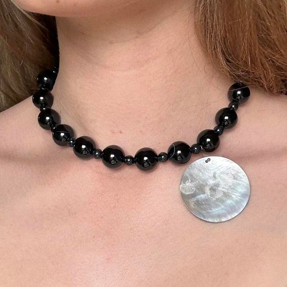 Handmade One of One Black Onyx and mother of pearl necklace